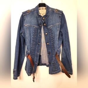 Burberry Blue Jean Jacket with Brown Accents